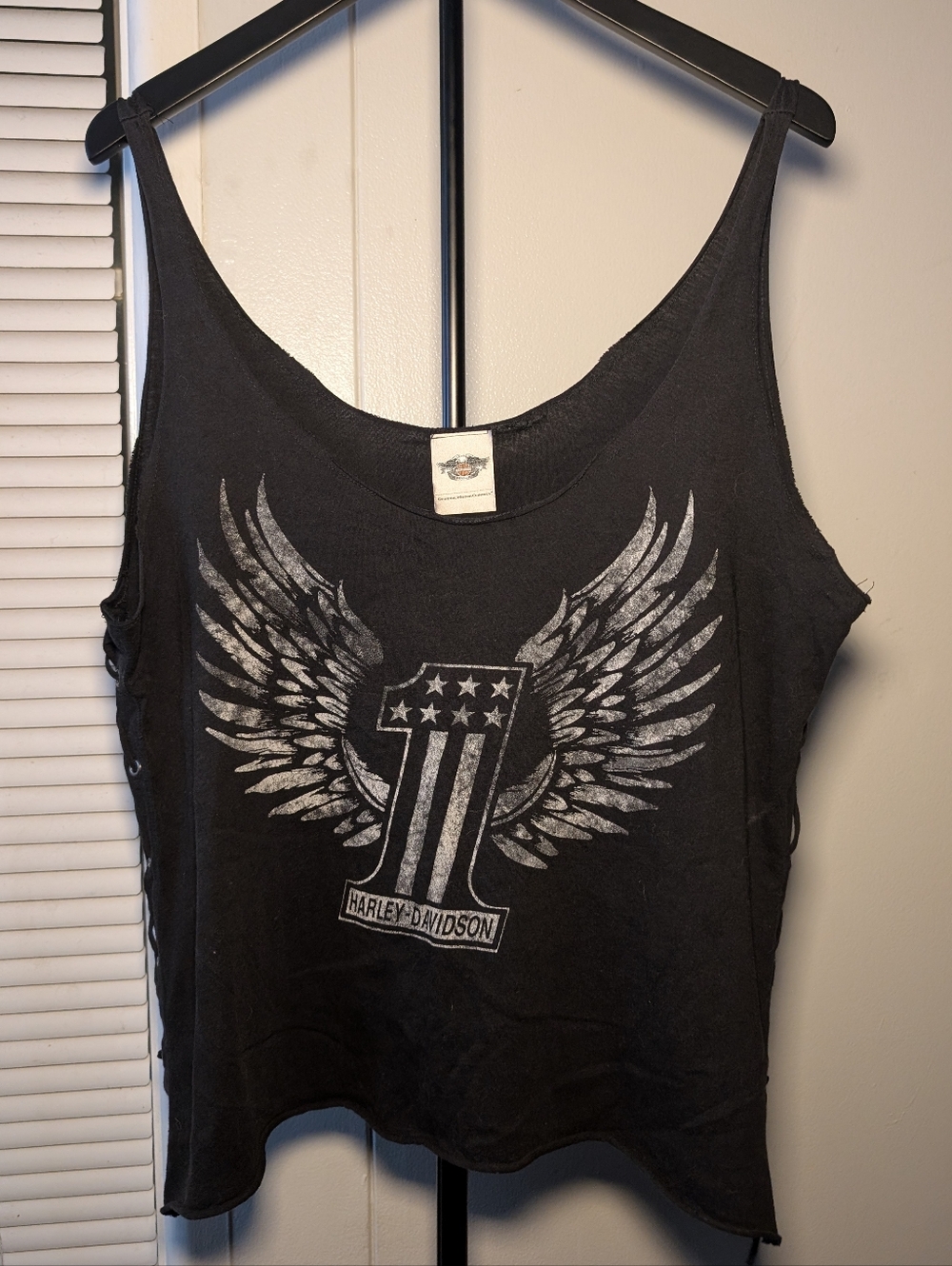 Harley-Davidson Women's Black Graphic Tank Top W/Drawstring Sides